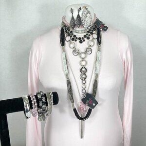 Silver Tone Black White & LIGHT Pink Lauren Conrad Paparazzi Jewelry Lot +MORE